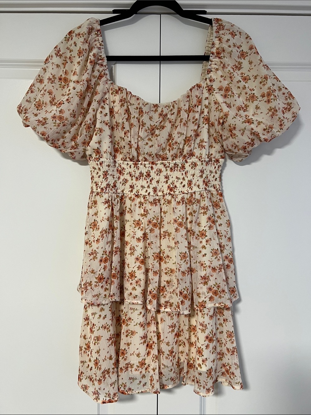 Trixxi Cream Mini Dress with Rust Floral Print